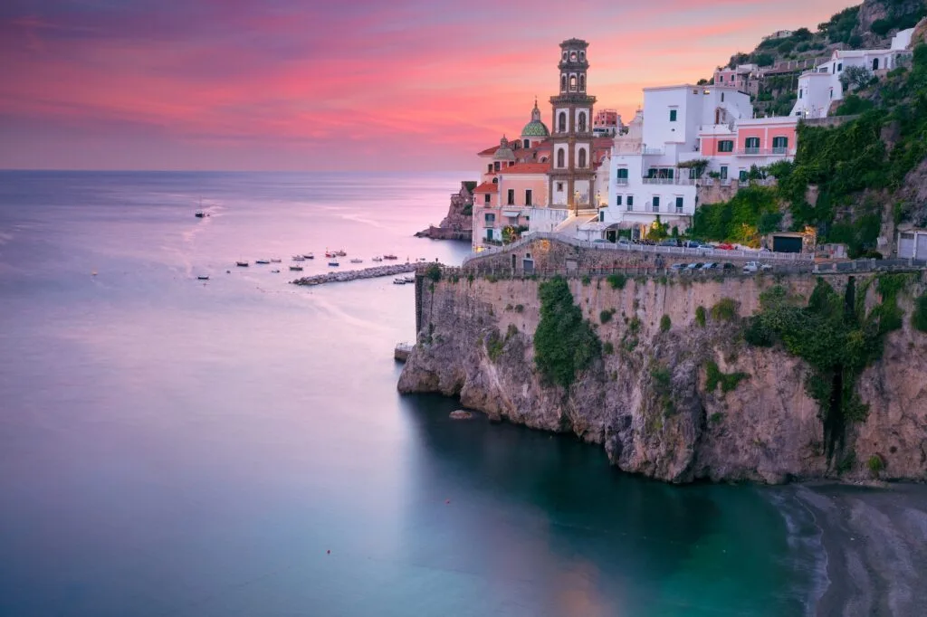 Atrani, Amalfi Coast, Italy. Aerial cityscape image of famous city Atrani located on Amalfi Coast, Italy at sunset.