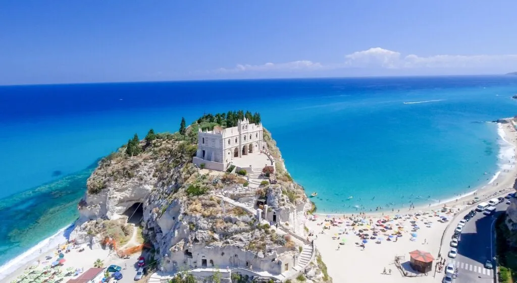 Aerial view of Tropea coastline, Calabria.